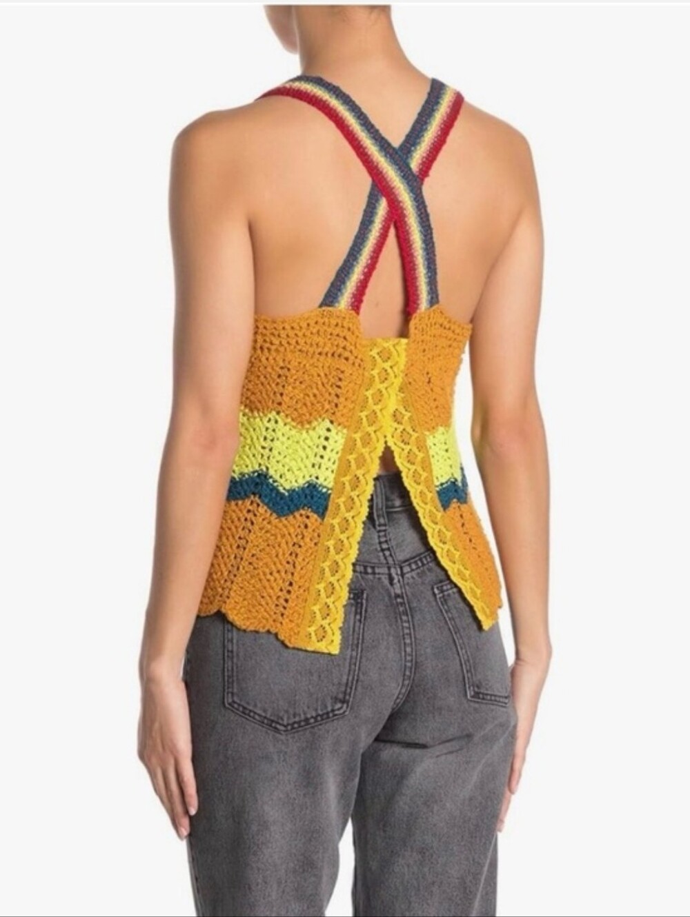 Free People Winding Road Multi-Color Boho Crochet Tank Sz S Like New - Picture 3 of 6